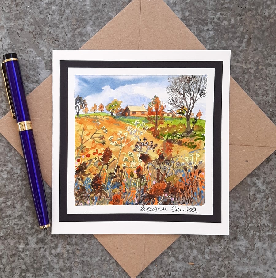 Blank Card. Autumn Colours Seedheads Fall Card. Handpainted Watercolour Keepsake