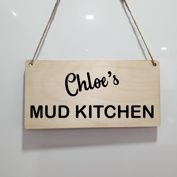 Mud Kitchen Hanging Sign Personalised School Nursery Plaque Outdoor Messy Play