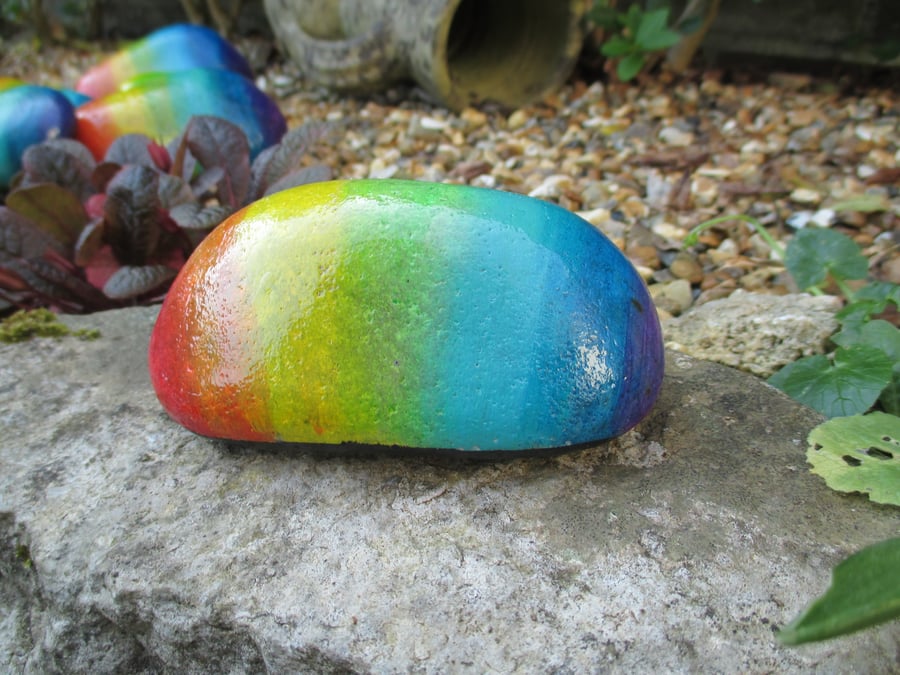 Painted Rock Memorial Stone Bunny Rabbit Pet Rainbow Stone Pet Cat Dog 014