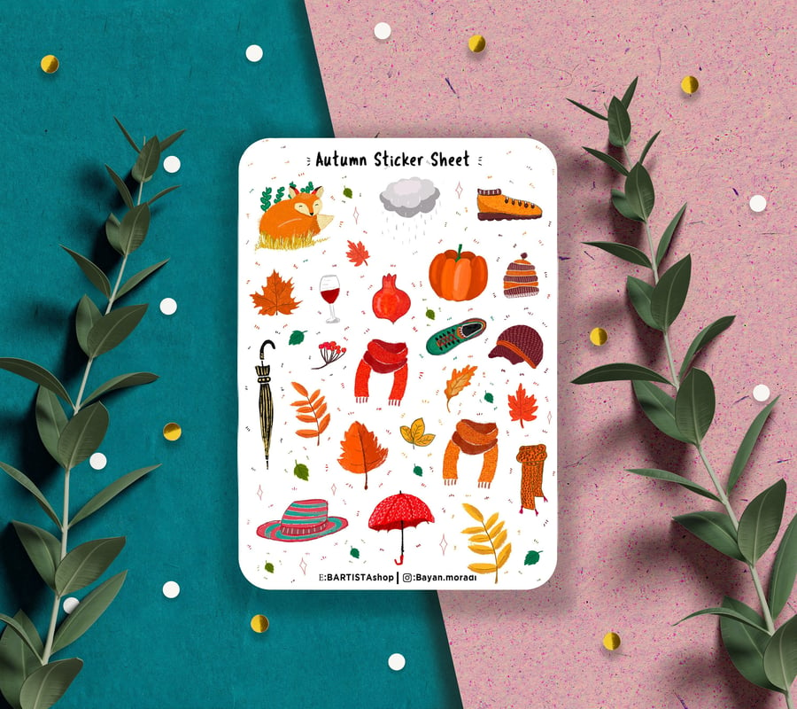 Autumn sticker sheet, cosy autumn stickers, planner sticker, bullet journal fall