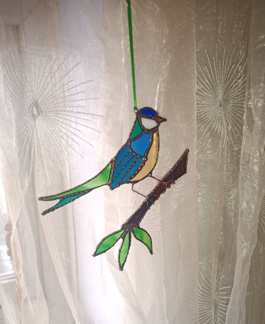 Stained Glass Blue Tit Suncatcher Hanging Decoration