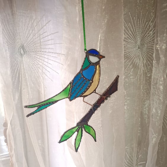 Stained Glass Blue Tit Suncatcher Hanging Decoration