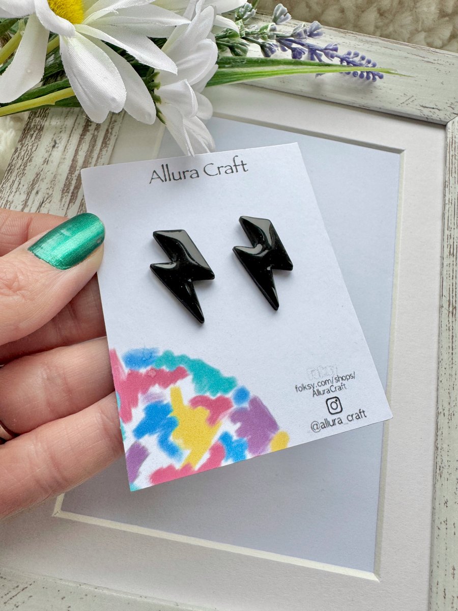 Lightning Bolt Earrings - Gloss Black