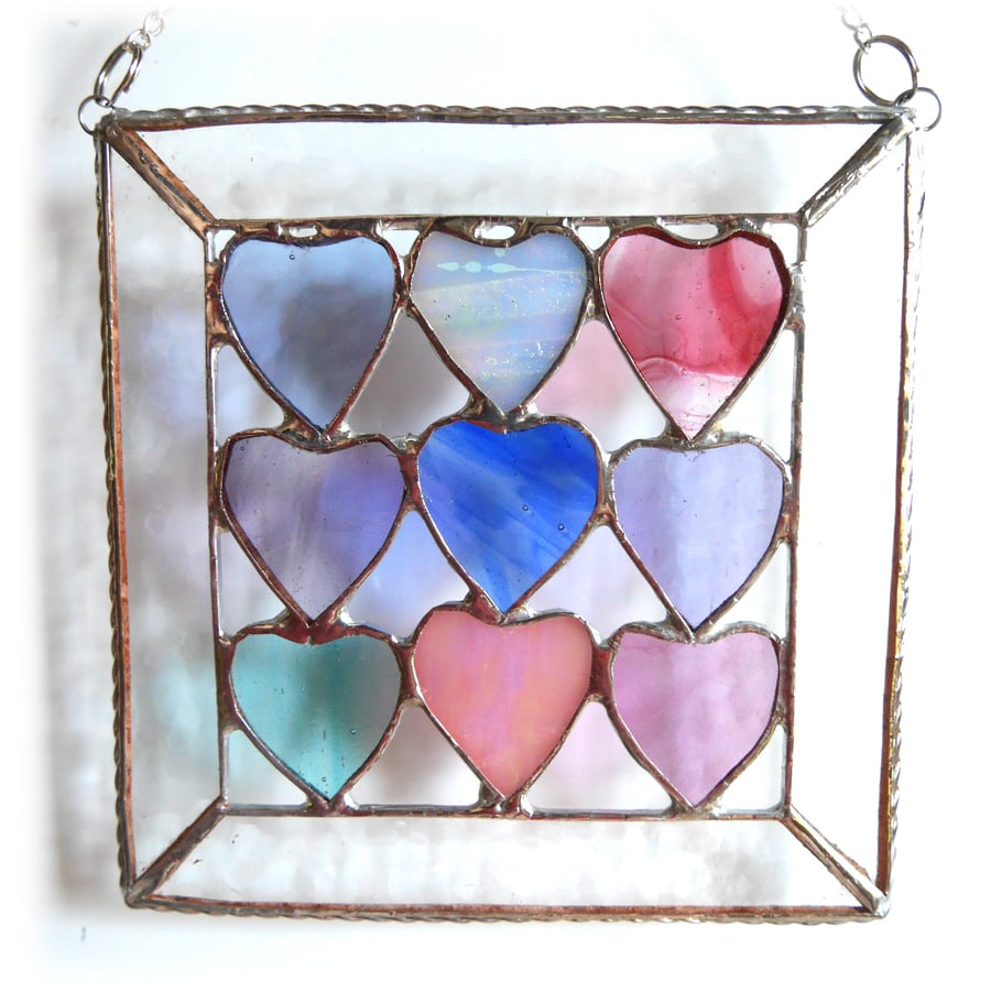 9 of Hearts Suncatcher Stained Glass Framed 014 Pastel