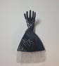 Navy Chenille Art Deco fabric Japanese Knot bag with 9cm silver grey tassel trim - Image 4
