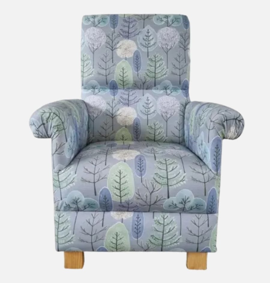 Voyage Lyall Cornflower Blue Floral Armchair Adult Chair Green Accent Small 