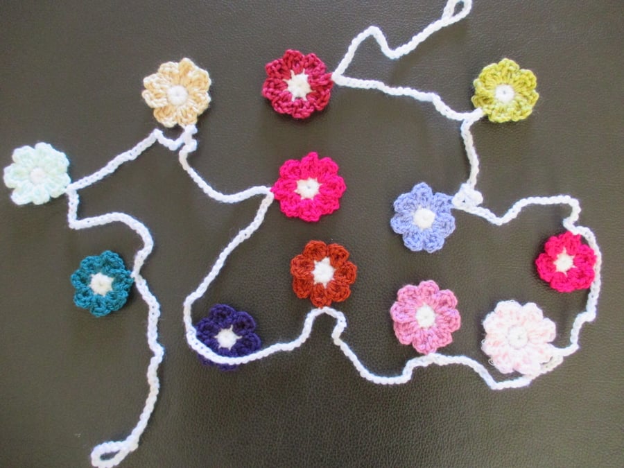 Crocheted Multi-coloured Flower Bunting 