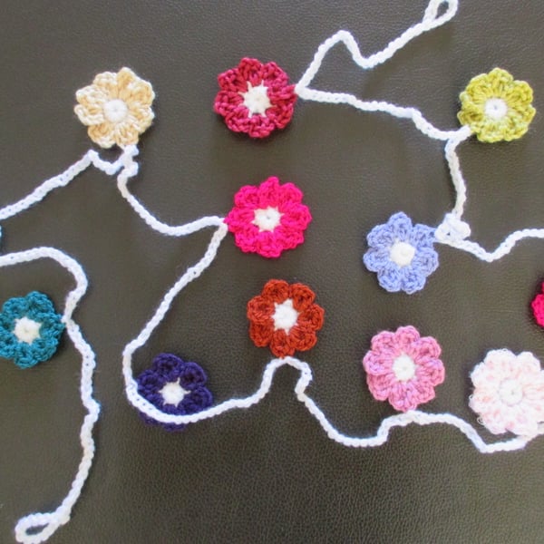 Crocheted Multi-coloured Flower Bunting 