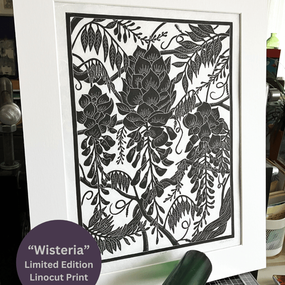 Lino Print - Wisteria - Flower Print - Limited Edition