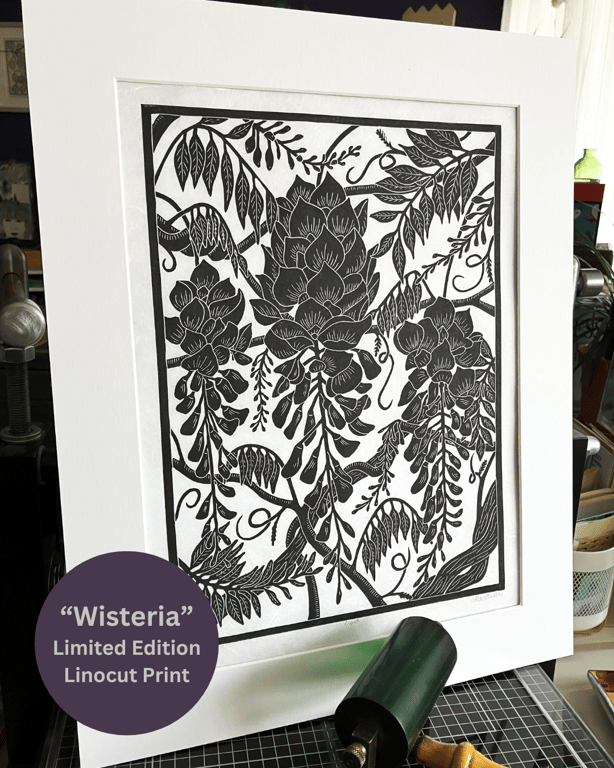 Lino Print - Wisteria - Flower Print - Limited Edition