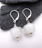 white lampwork glass earrings, sterling silver lever back 