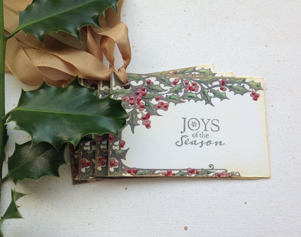 CHRISTMAS GIFT tags ( set of 4) .Winter .Holly  Nature .