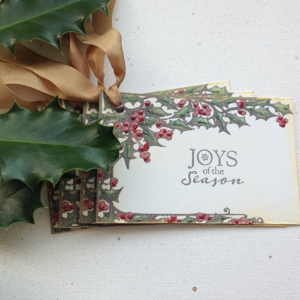 CHRISTMAS GIFT tags ( set of 4) .Winter .Holly  Nature .