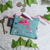 Coin and Card Purse Oilcloth Coin Purse with Flamingo Design and Key Fob