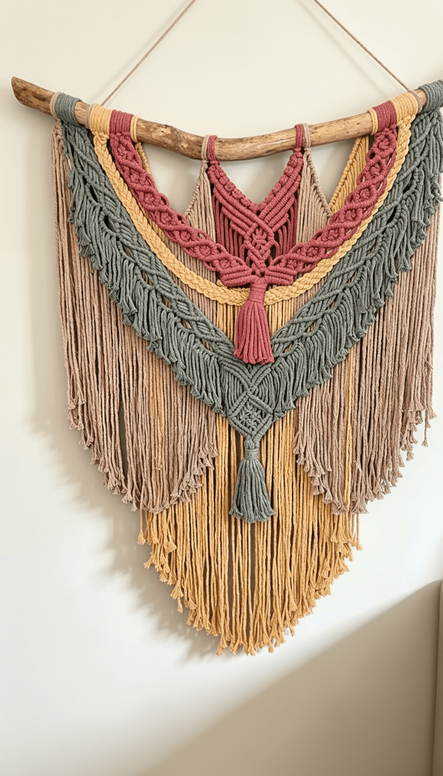 'Beltane Spirit' Modern Folk Macrame Wall Hanging - Sage, Mustard & Terracotta