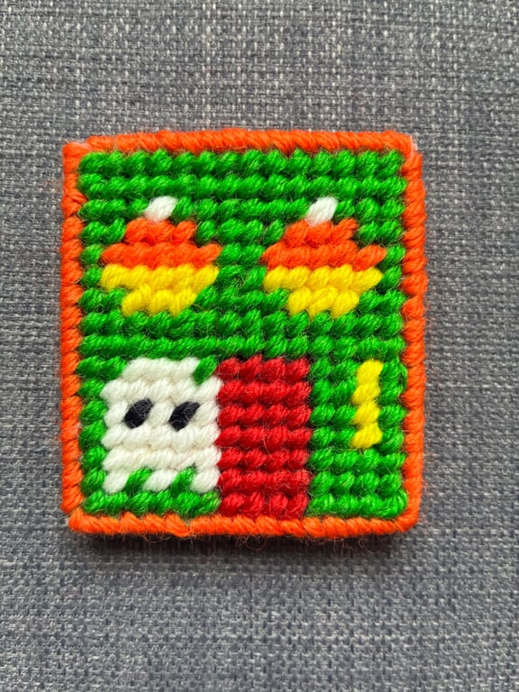 Spookytown Tapestry Brooch 'Candy Corn Shop'