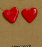 Handmade Bright Red Heart Stud Earrings