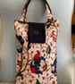 1950's Jacobean floral linen modern tote bag.