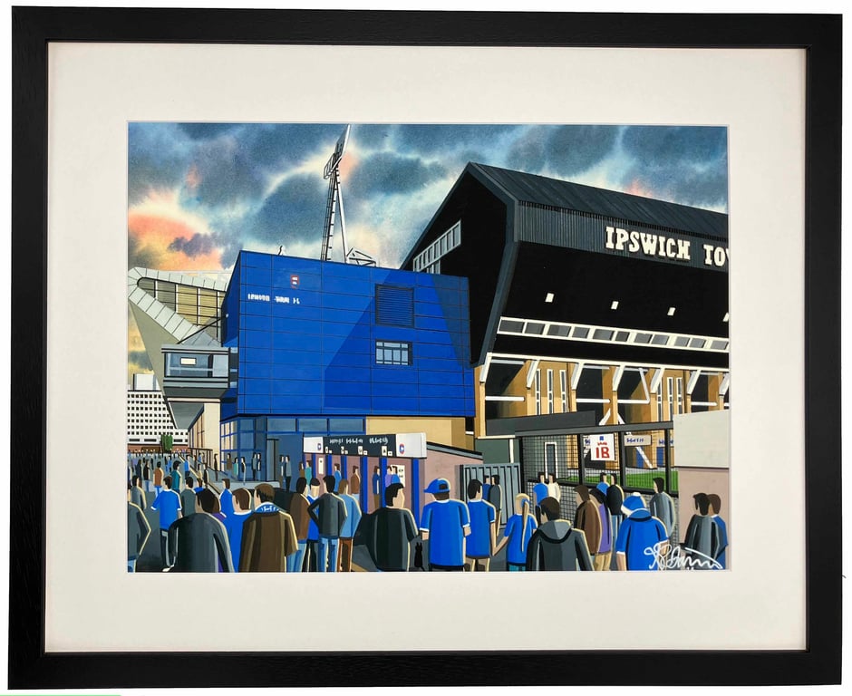 Ipswich, Portman Road Stadium Framed Football Art Print. 20" x 16" Frame Size
