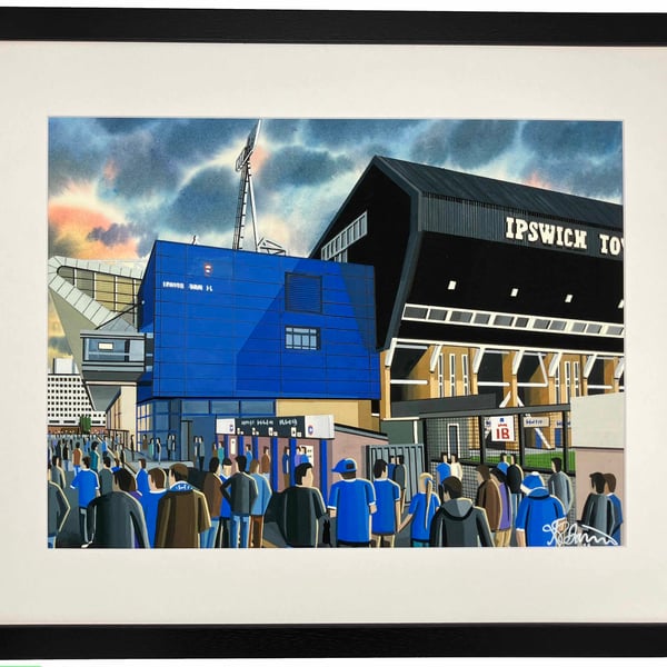 Ipswich, Portman Road Stadium Framed Football Art Print. 20" x 16" Frame Size