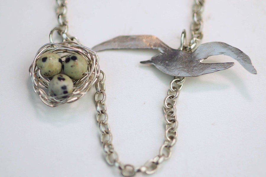 Bird necklace - Herring gull and nest necklace - seagull necklace - bird necklac