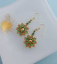 Green and Gold Beaded Sunflower Earrings - Image 5