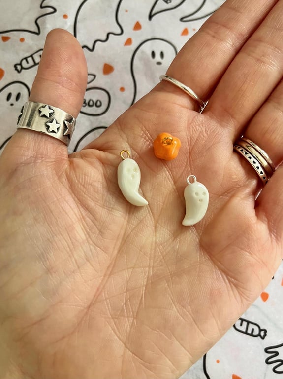 Handmade Halloween Clay Charm, Spooky Ghost or Pumpkin Miniature