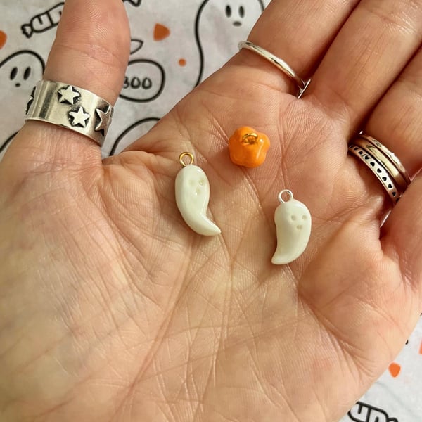 Handmade Halloween Clay Charm, Spooky Ghost or Pumpkin Miniature