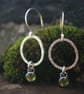 Textured Silver Circle  Earrings with Peridot Drop - Image 3