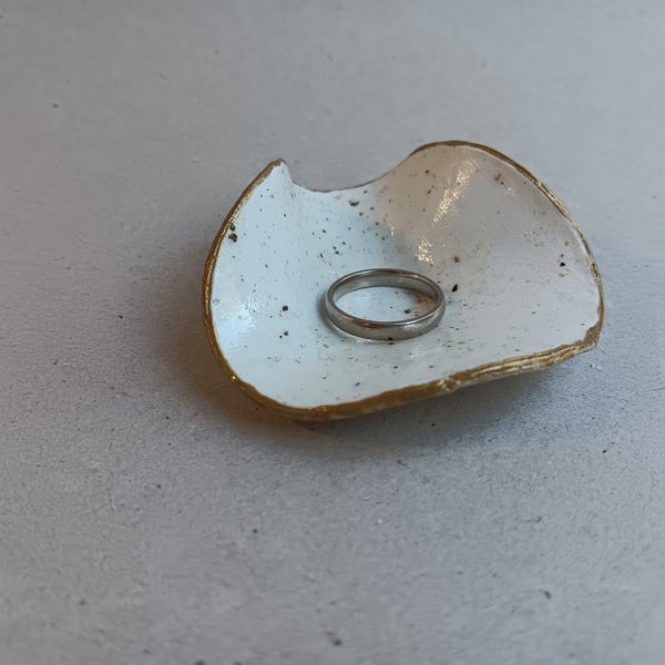 Tiny Speckled Clay Ring Dish, Trinket Dish or Mini-Catchall Dish - Gift for Her 