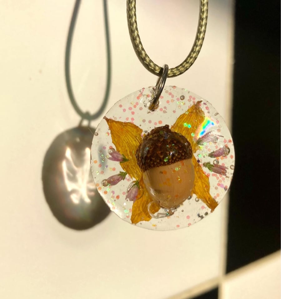 Acorn Fairy Resin Necklace Sunflowers Nature Real Acorn Pendant 