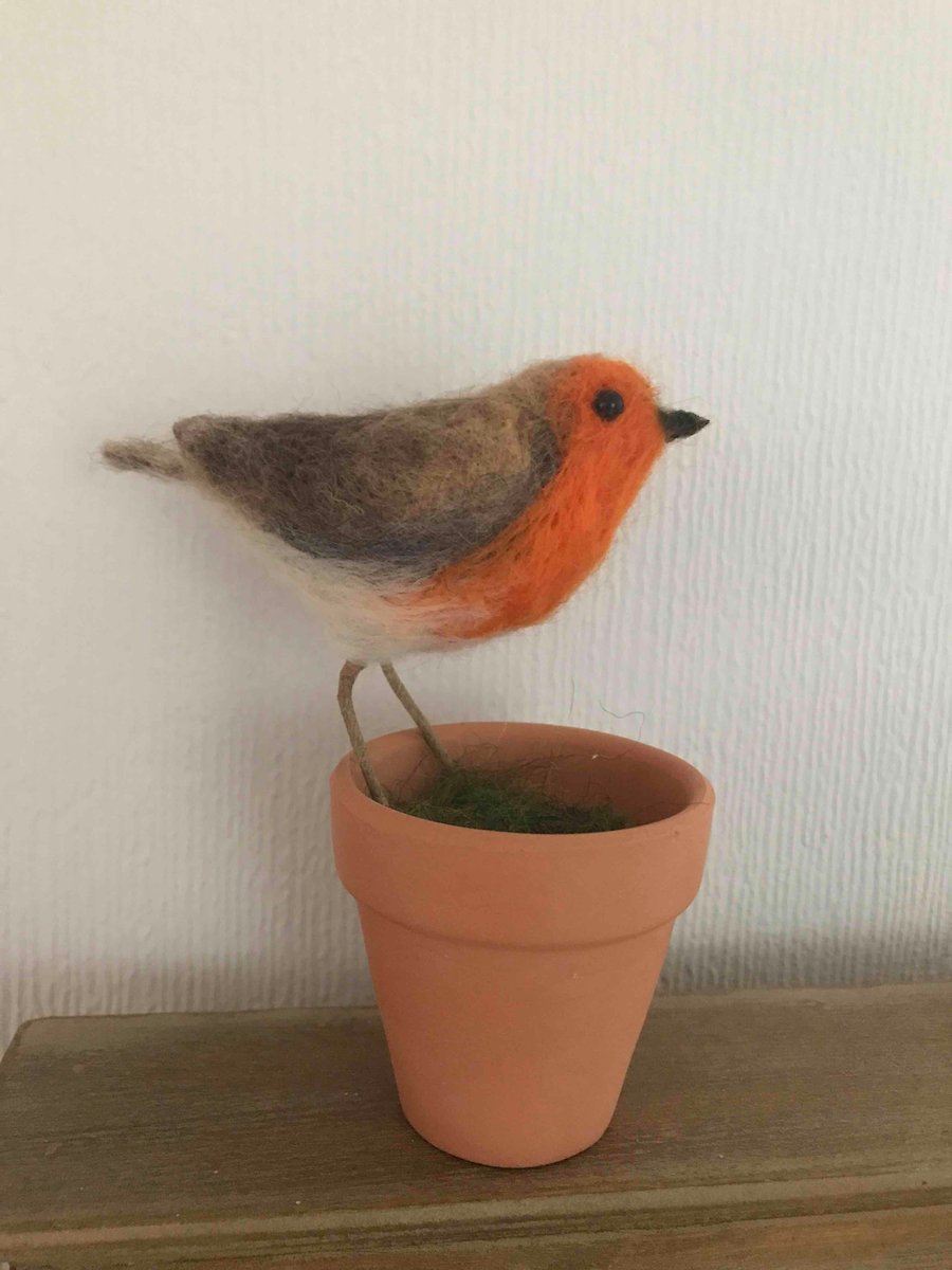 Robin needle felted garden bird 