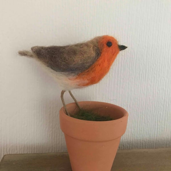 Robin needle felted garden bird 