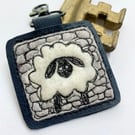 Up-cycled Sheep and dry stone wall key ring or bag charm. 
