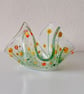 Fused glass floral tea light or candle holder - orange and yellow flowers - Image 2