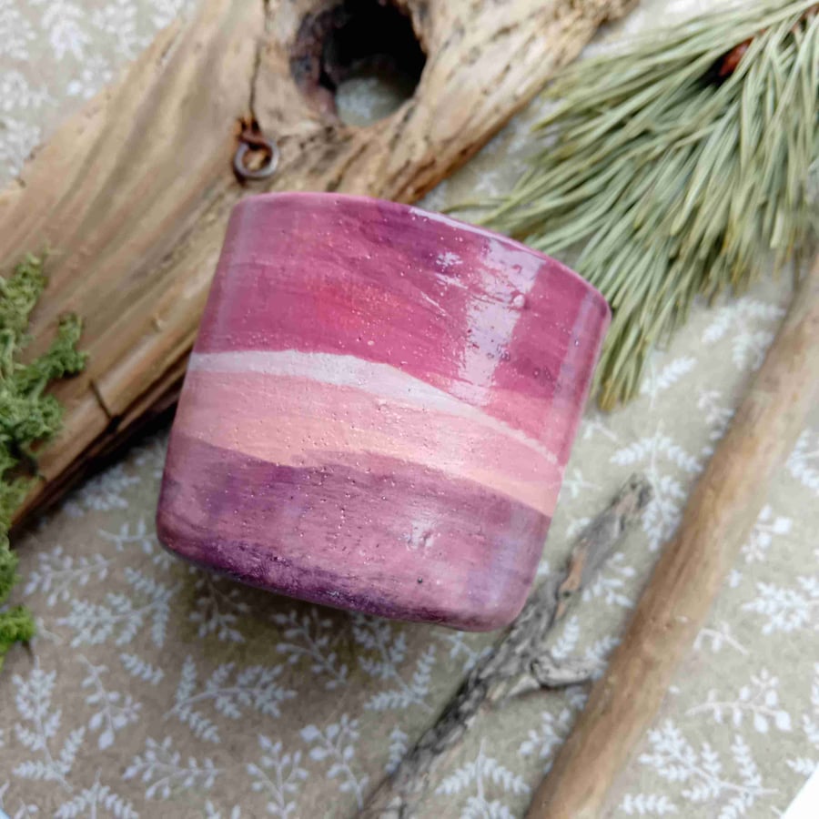 Small rustic mug,tea cup, water colour design Raspberry purple no9 (no handle)