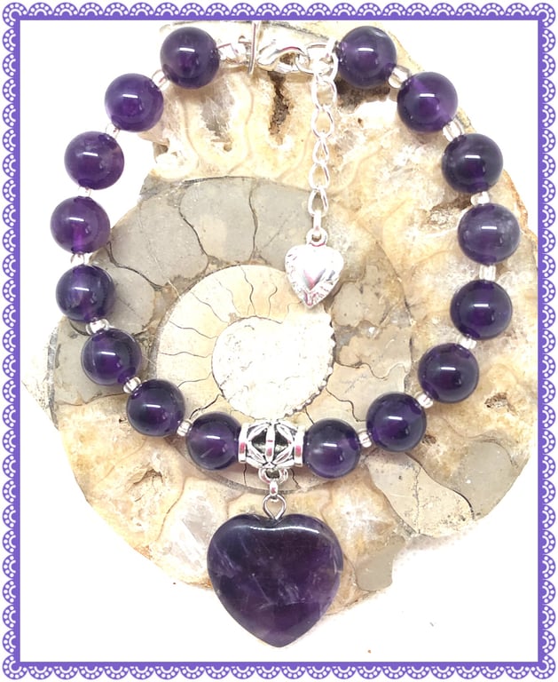 OOAK Amethyst Heart bangle style bracelet 