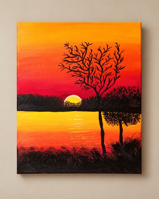 Original Sunset Canvas Painting - Golden Hour Reflections