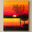 Original Sunset Canvas Painting - Golden Hour Reflections