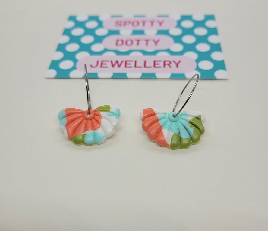 Pastel Polymer Clay Half Flower Hoop Earrings 