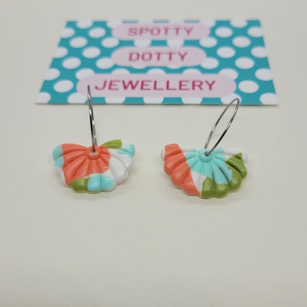 Pastel Polymer Clay Half Flower Hoop Earrings 