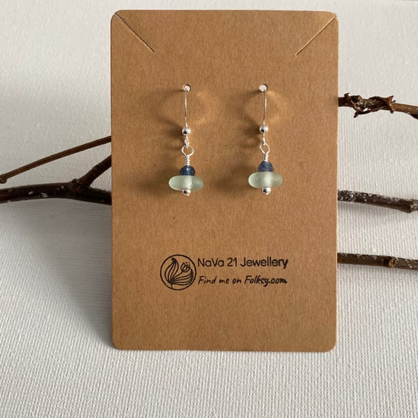 SOLD -Aqua Seaglass earrings ASEWNO080423