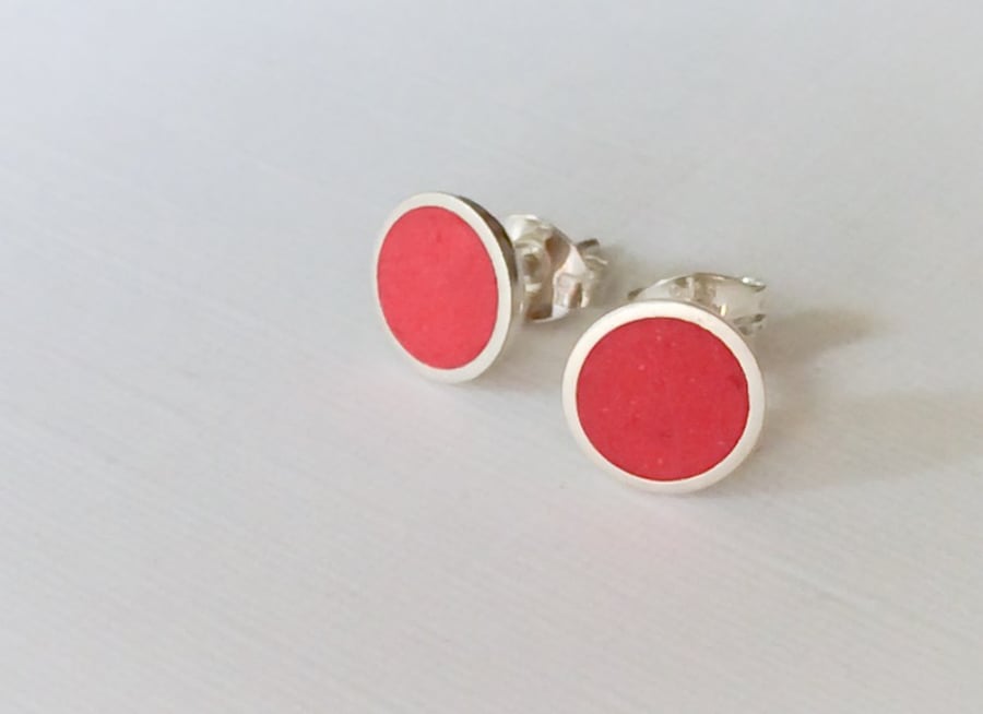 Colour Dot Studs Bright Red, Minimalist, Everyday Earrings 