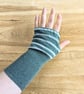 Stripey Green Soft Cotton Wrist Warmers Upcycled from recycled knitwear - Image 5