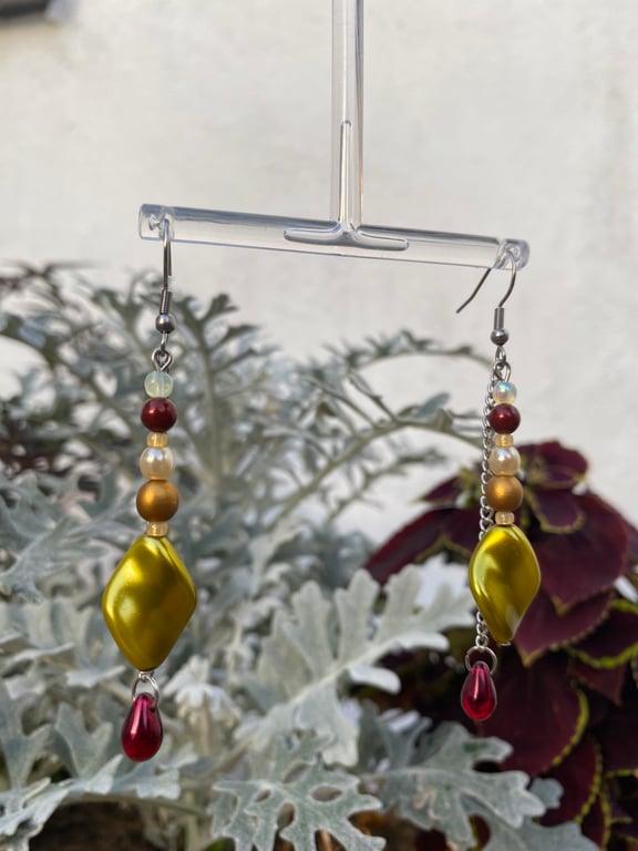 Jean - Unusual Burgundy & Chartreuse Earrings