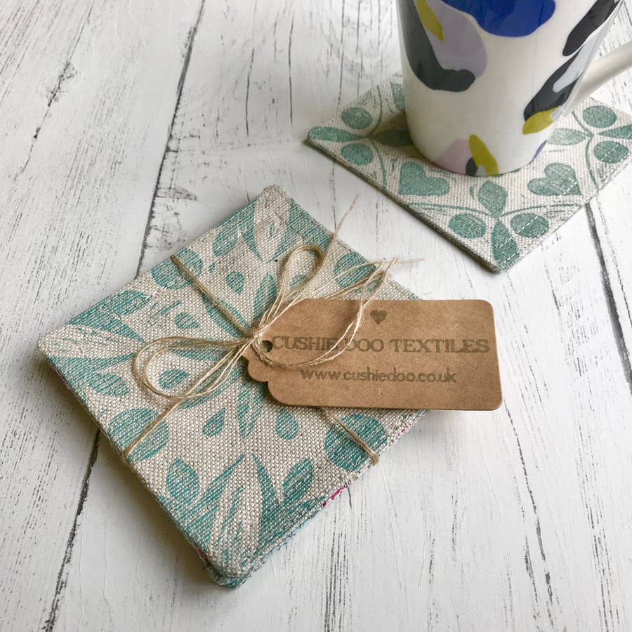 Hand Printed Linen Coaster Set