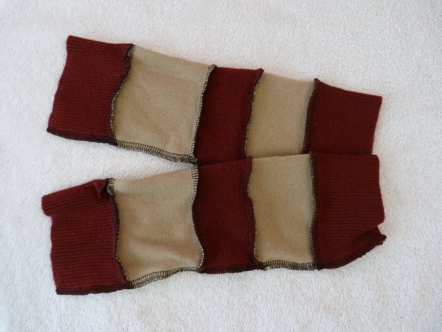 Fingerless Gloves Arm-warmers created from Up-cycled Sweaters.Beige Burgundy