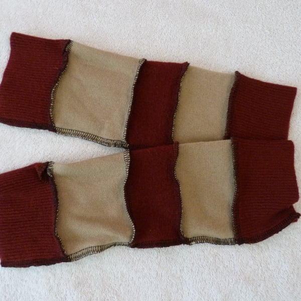 Fingerless Gloves Arm-warmers created from Up-cycled Sweaters.Beige Burgundy