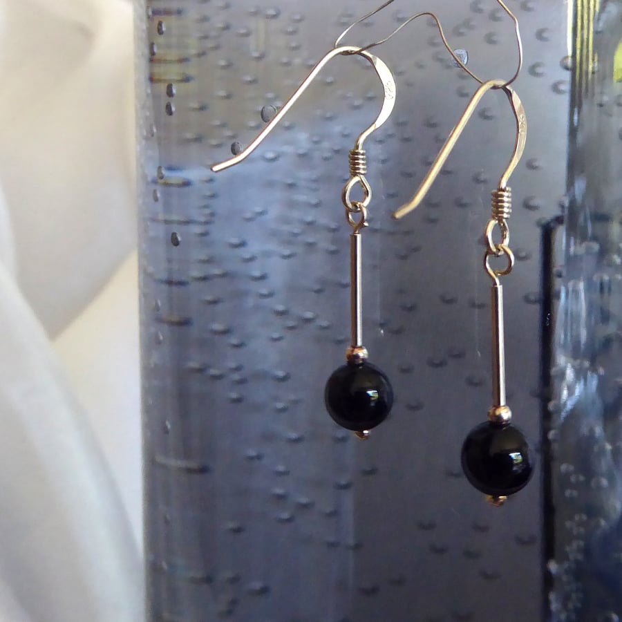 Black Onyx and Sterling Silver Drop Earrings