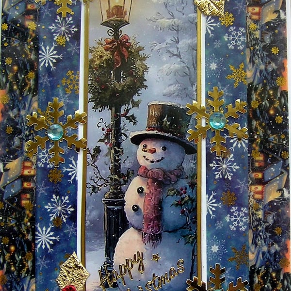 Hand Crafted Decoupage Chistmas Card - Happy Christmas (3209) Snowman